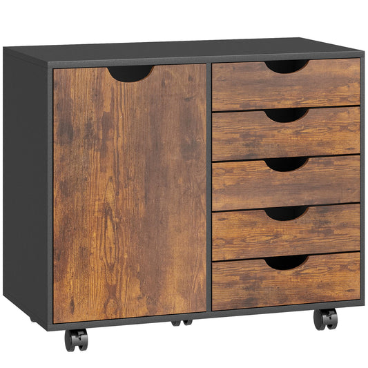 HOMCOM Multi-Storage Mobile Office Storage Cabinet with a cupboard and five drawers on wheels