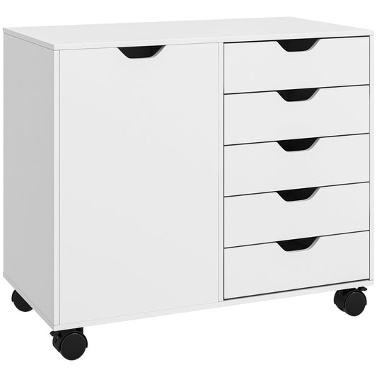HOMCOM Multi-Storage Mobile Office Storage Cabinet in white with five drawers and a cupboard