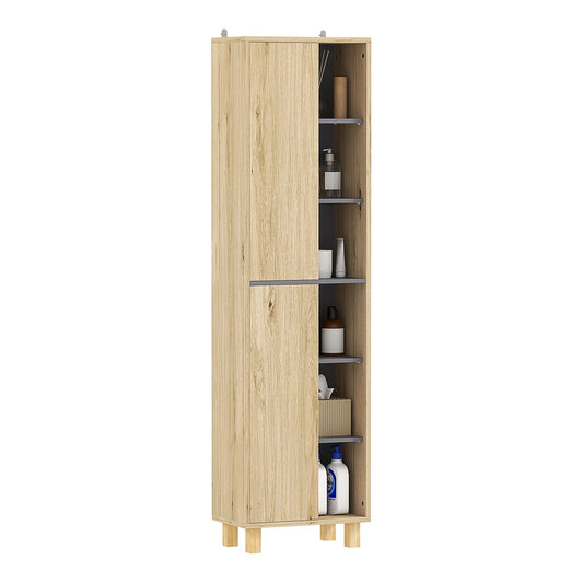 HOMCOM Multi-Storage Slim Bathroom Cabinet in a Natural Wood Finish