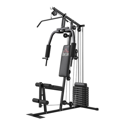 HOMCOM Multifunction Home Gym Machine with black frame and padded seat on a white background