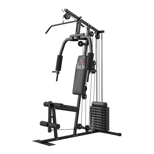 HOMCOM Multifunction Home Gym Machine with black frame and padded seat on a white background