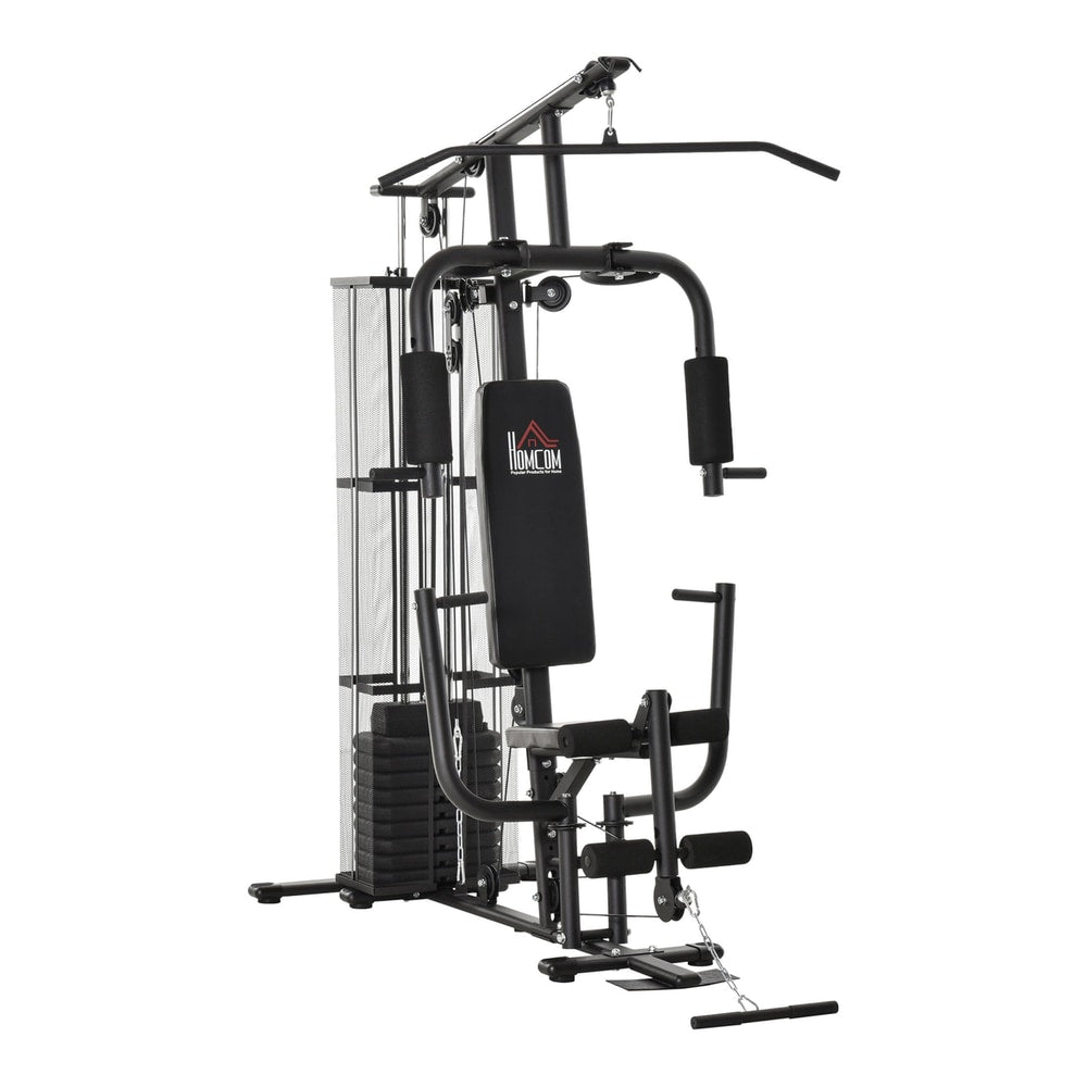 HOMCOM Multifunction Home Gym System Weight Training Exercise Workout Station showing the full unit with weights and padded