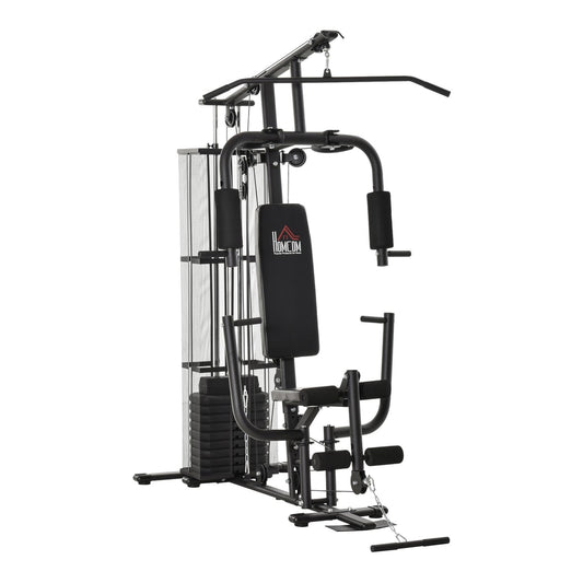 HOMCOM Multifunction Home Gym System Weight Training Exercise Workout Station showing the full unit with weights and padded