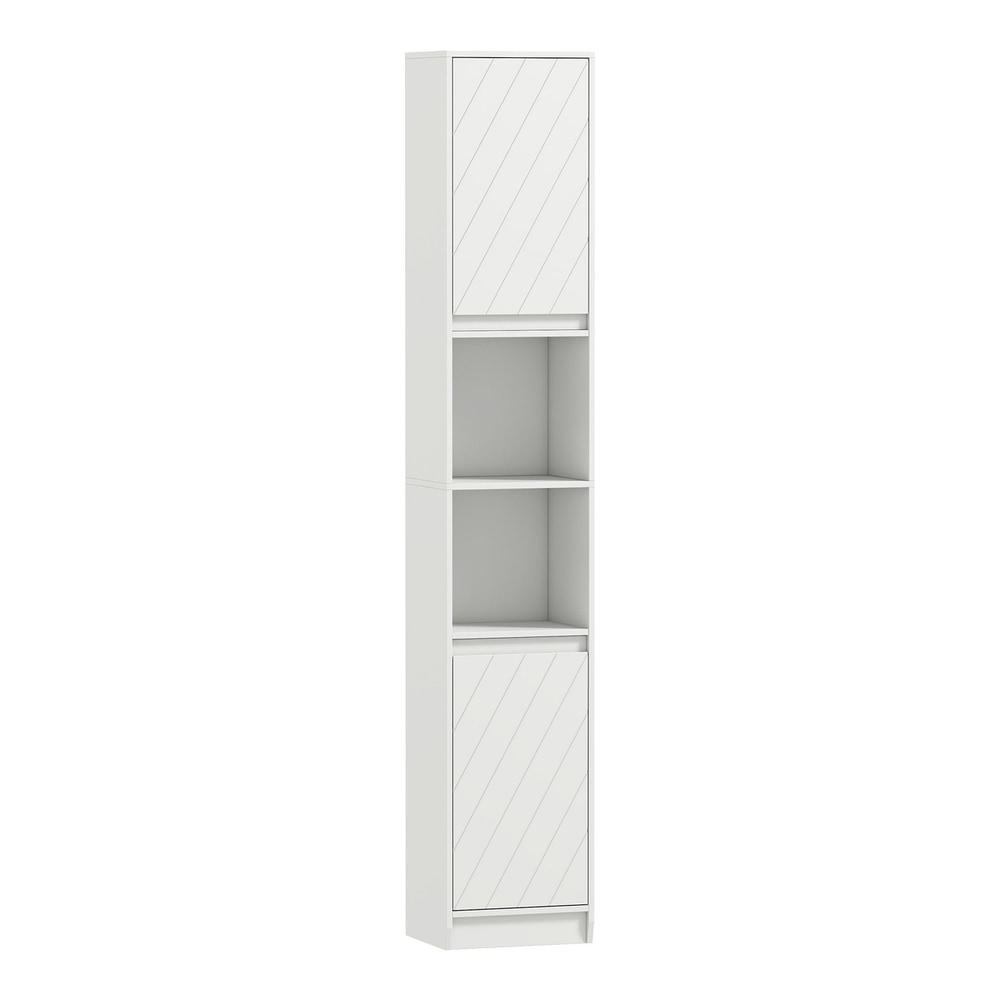 HOMCOM Narrow Bathroom Cabinet, a tall white freestanding storage unit with diagonal panel details