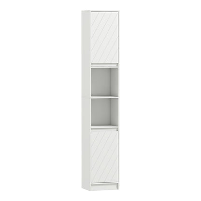 HOMCOM Narrow Bathroom Cabinet, a tall white freestanding storage unit with diagonal panel details