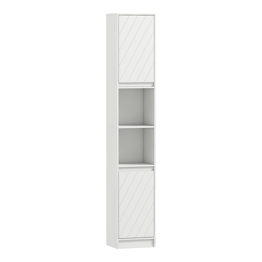 HOMCOM Narrow Bathroom Cabinet, a tall white freestanding storage unit with diagonal panel details