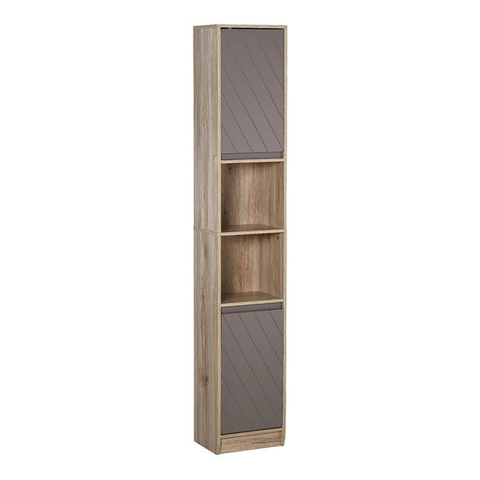 HOMCOM Narrow Bathroom Cabinet freestanding tall unit with grey doors and oak effect shelves