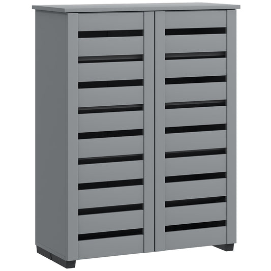 HOMCOM Narrow Shoe Cabinet for Entryway, a grey five-tier storage unit with two slatted doors