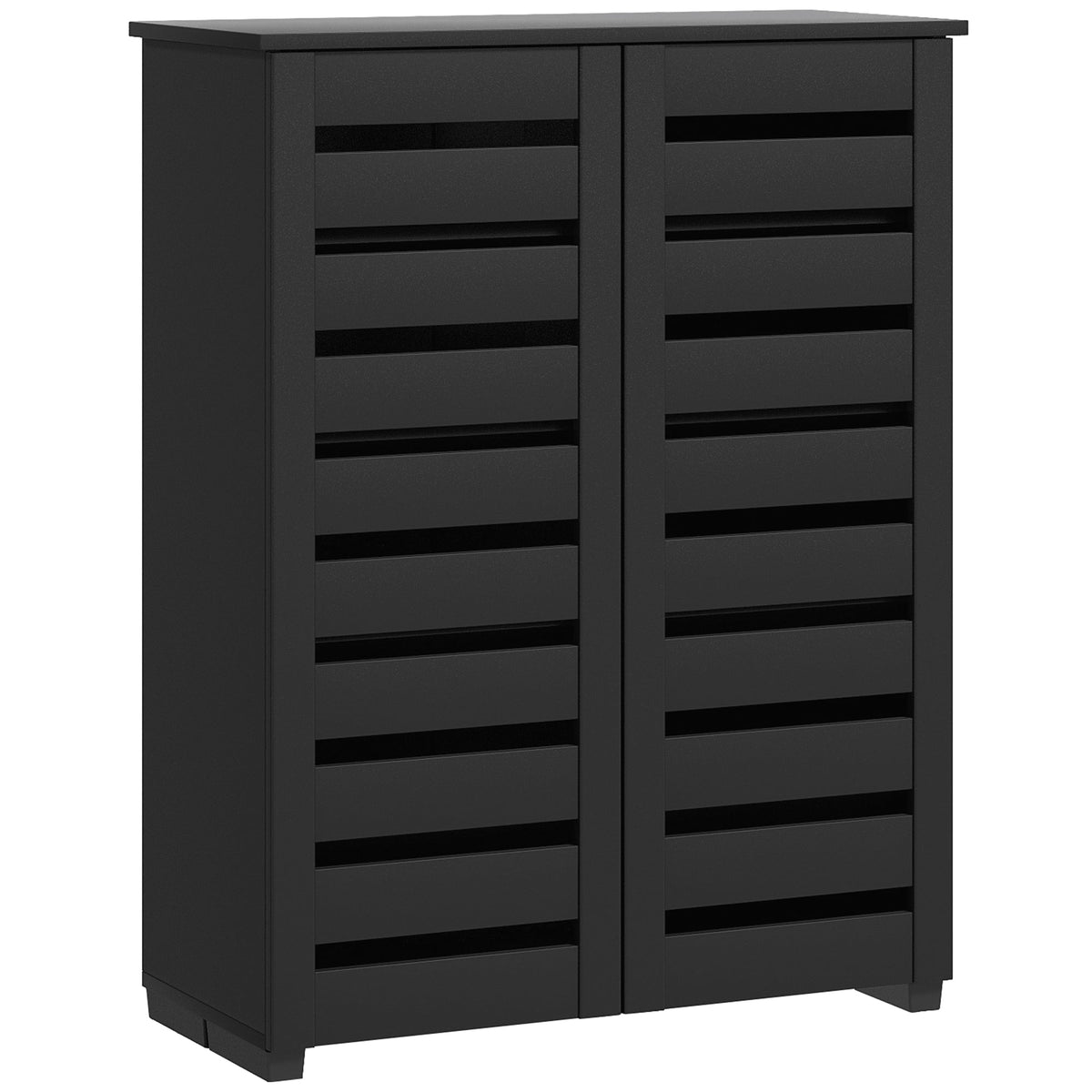 HOMCOM Narrow Shoe Cabinet for Entryway, a tall black cabinet with two slatted doors