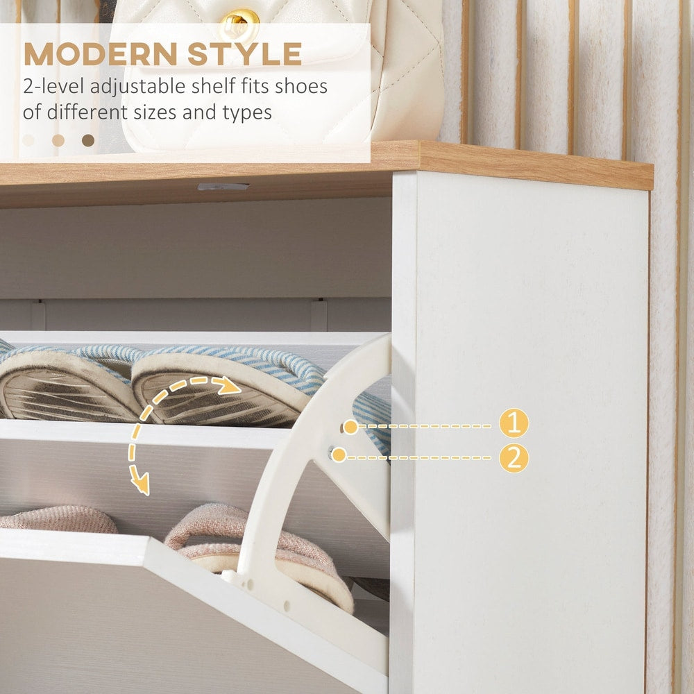 Close-up of the adjustable shelf inside the shoe cabinet