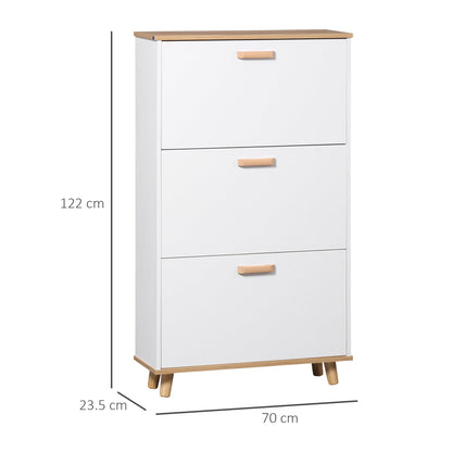 Dimensions of the white shoe storage cabinet with three drawers