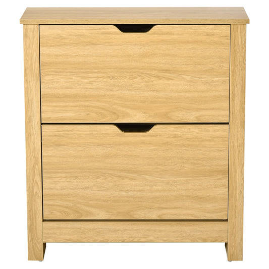 HOMCOM Narrow Shoe Cabinet with two flip drawers and a natural wood finish