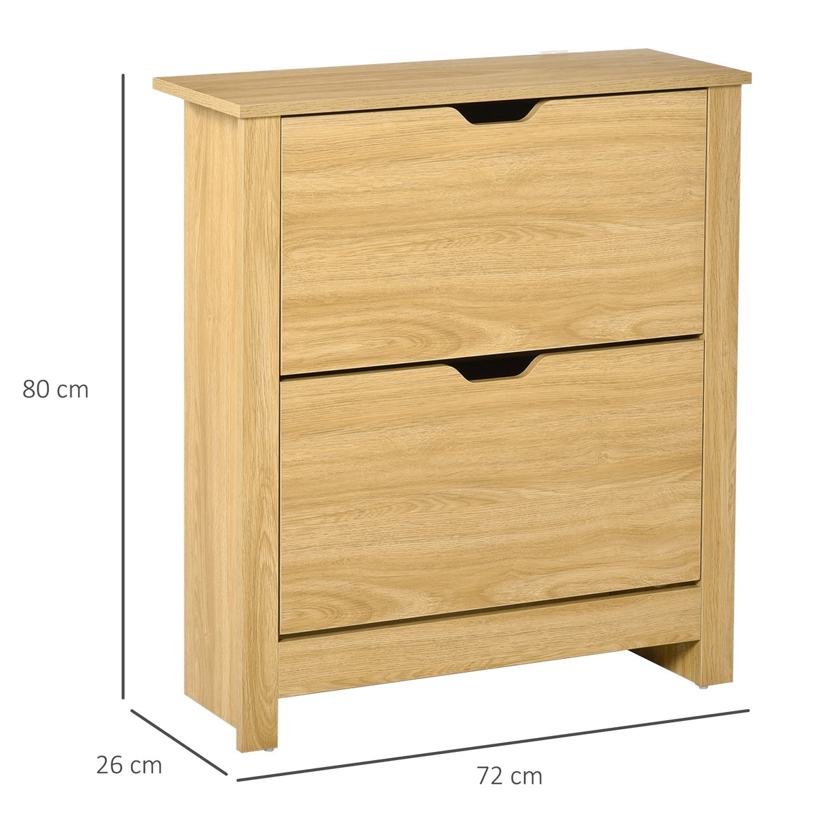 The shoe storage cabinet with dimensions shown