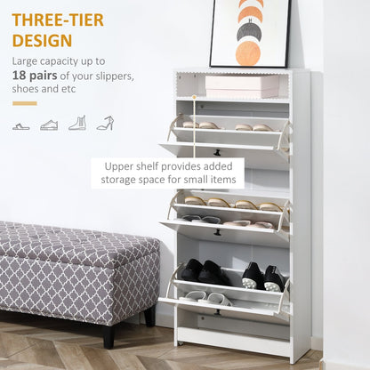 The shoe storage unit with its three flip doors open showing shoes inside