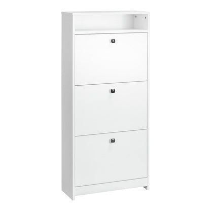 HOMCOM Narrow Shoe Cabinet with 3 Flip Doors, a white three-tier storage unit with handles on each door