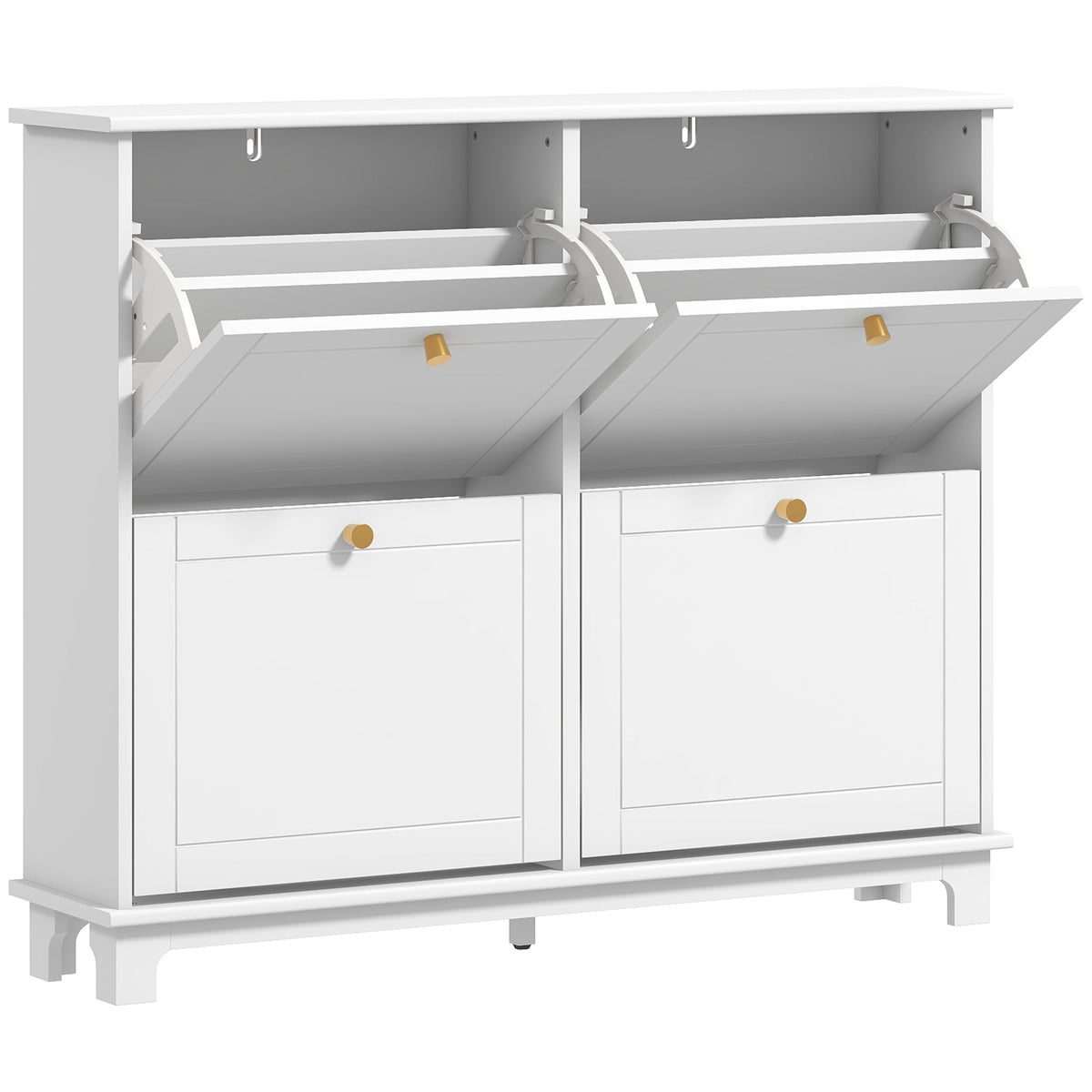 HOMCOM Narrow Shoe Storage Cabinet, a white slim cabinet with four flip-down drawers