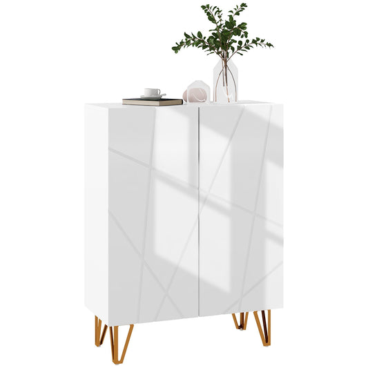 HOMCOM Narrow Shoe Storage Cabinet in white with gold legs, front view