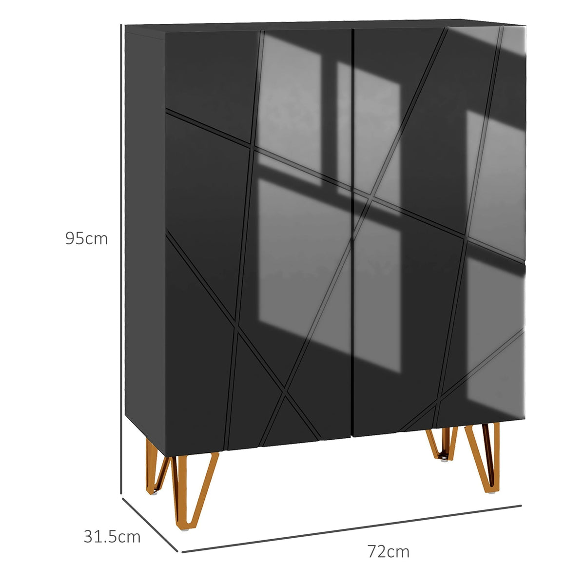 Dimensions of the black shoe storage cabinet with gold legs