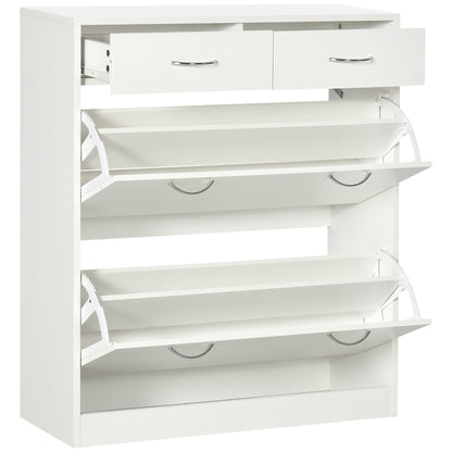 HOMCOM Narrow Shoe Storage with two top drawers and two open flip compartments in white