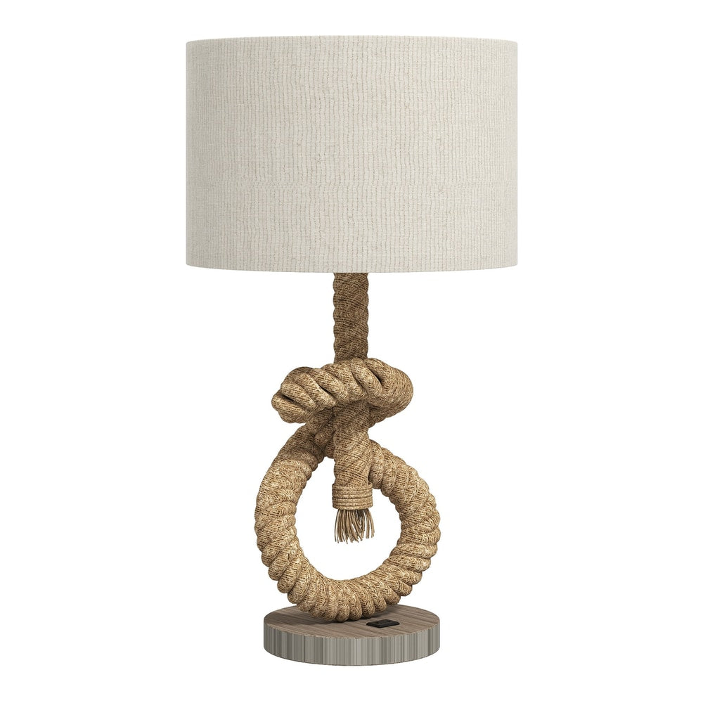 HOMCOM Nautical LED Table Lamp with USB Charging Port featuring a rope base and fabric lampshade