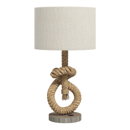 HOMCOM Nautical LED Table Lamp with USB Charging Port featuring a rope base and fabric lampshade