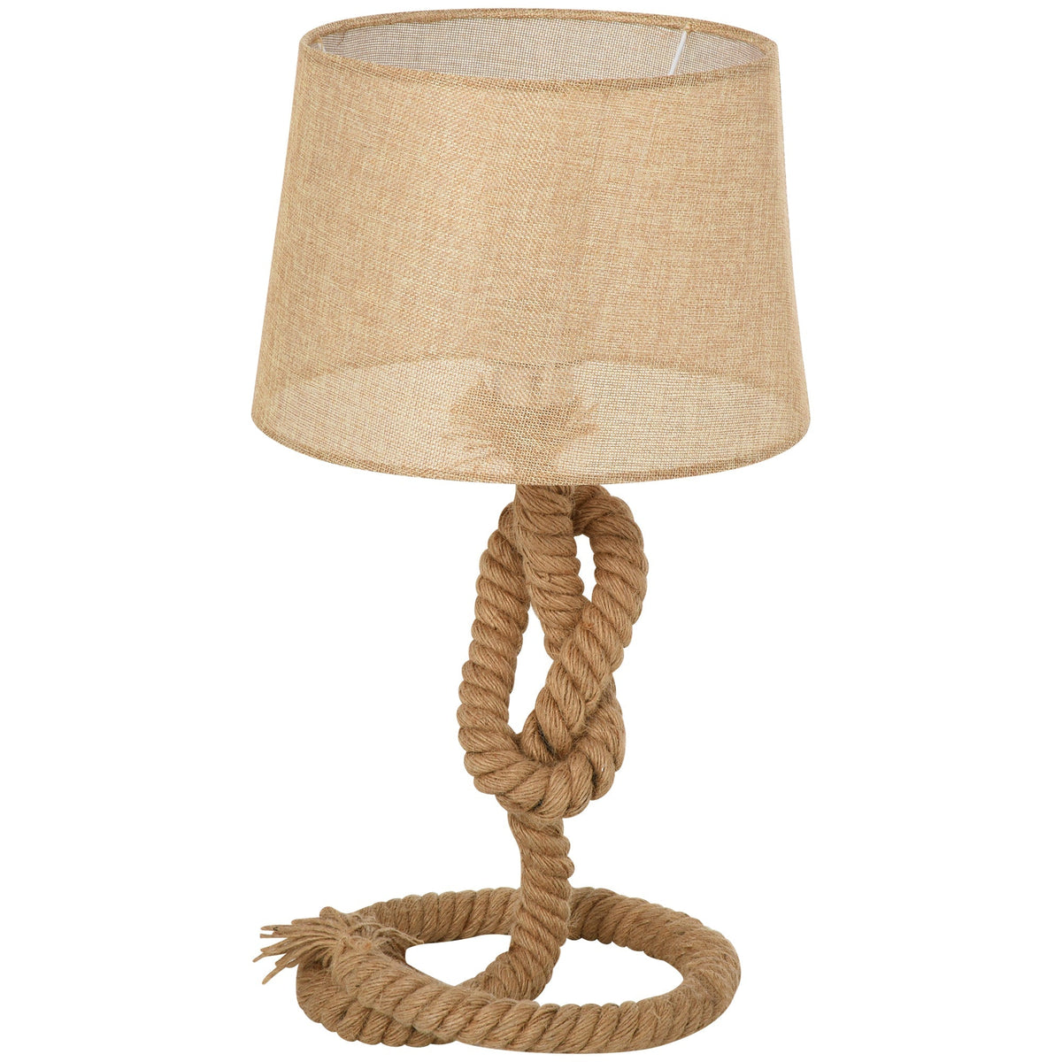 HOMCOM Nautical Style Table Lamp with a beige fabric shade and a rope-shaped metal base