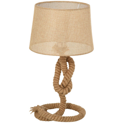 HOMCOM Nautical Style Table Lamp with a beige fabric shade and a rope-shaped metal base