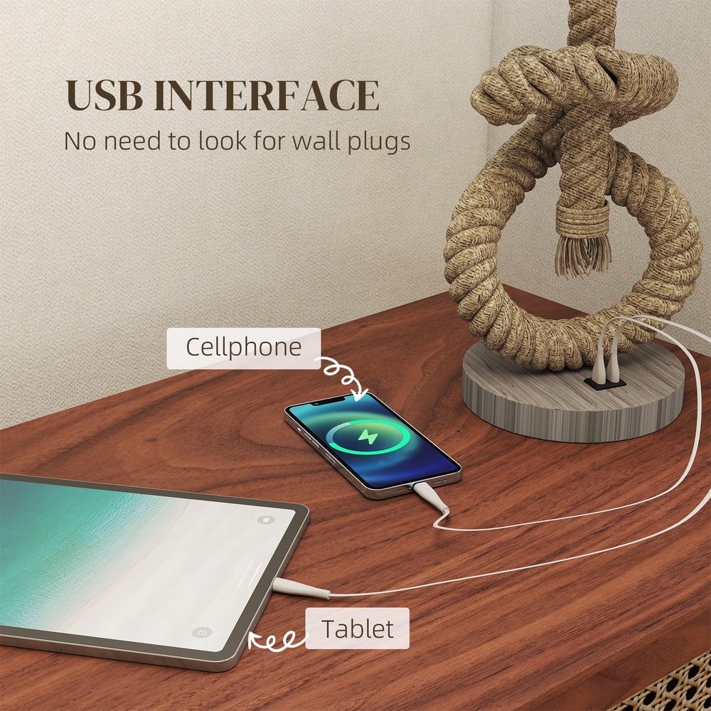 Close up of the USB charging port on a nautical table lamp