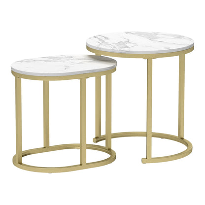 HOMCOM Nest of Tables with gold tone steel frame and white faux marble tops