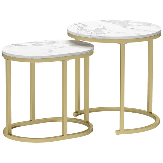 HOMCOM Nest of Tables with gold tone steel frame and white faux marble tops
