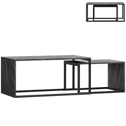 HOMCOM Nesting Coffee Table Set of 2 in Dark Grey Marble Effect