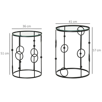 The round coffee tables shown with dimension lines indicating their height and width