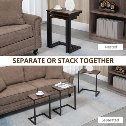 The side tables shown stacked together and separated in a living room setting