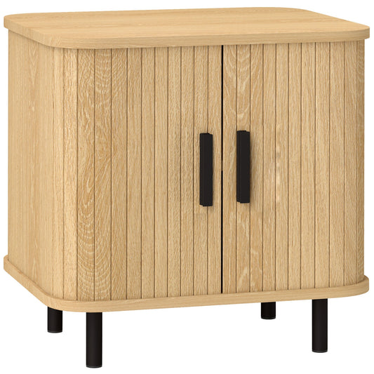 HOMCOM Nightstand with sliding doors and metal legs in oak tone