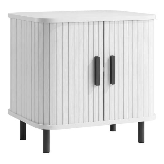 HOMCOM Nightstand in white wood effect with vertical ribbed sliding doors and black metal legs