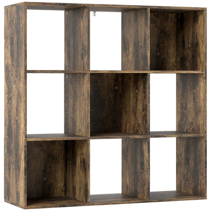 HOMCOM Nine-Cube Storage Shelf in rustic brown with nine open square compartments