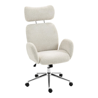 HOMCOM Office Chair with Adjustable Headrest in pale grey boucle fabric, shown from the front