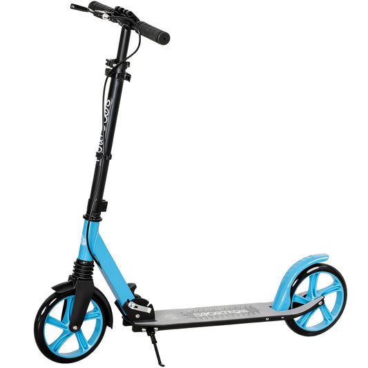 HOMCOM One-click Folding Kick Scooter for 14+ with adjustable handlebar and dual brake system in blue