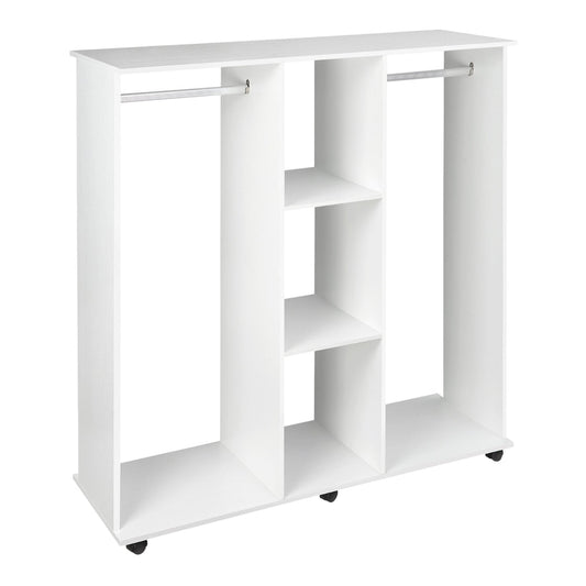 HOMCOM Open Wardrobe double mobile storage shelves organizer with 6 wheels in white