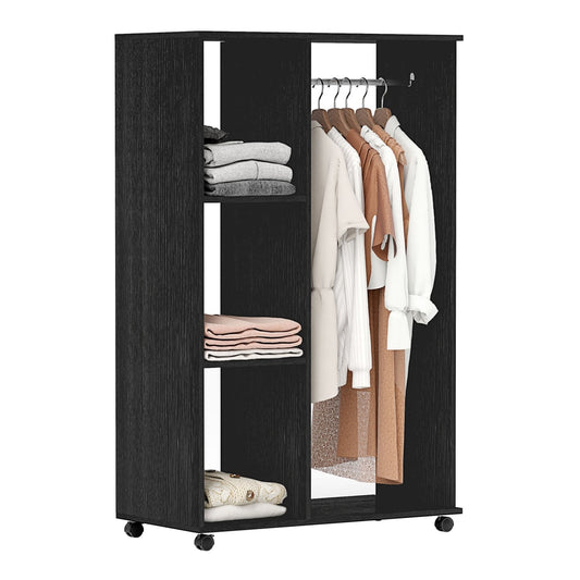 HOMCOM Open Wardrobe on Wheels with clothes hanging rail and three storage shelves