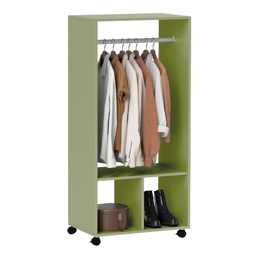 HOMCOM Open Wardrobe on Wheels with a hanging rail and two shelves, in green