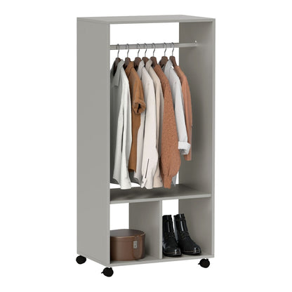 HOMCOM Open Wardrobe on Wheels with hanging rail and two shelves, shown in grey