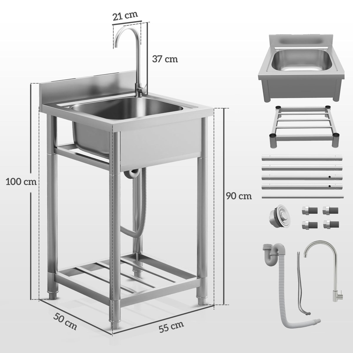 This kitchen furniture includes a diagram showing the dimensions and parts included
