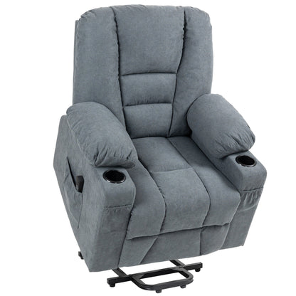 HOMCOM Oversized Riser and Recliner Chairs in grey fabric with padded arms and cup holders