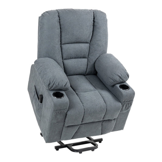 HOMCOM Oversized Riser and Recliner Chairs in grey fabric with padded arms and cup holders