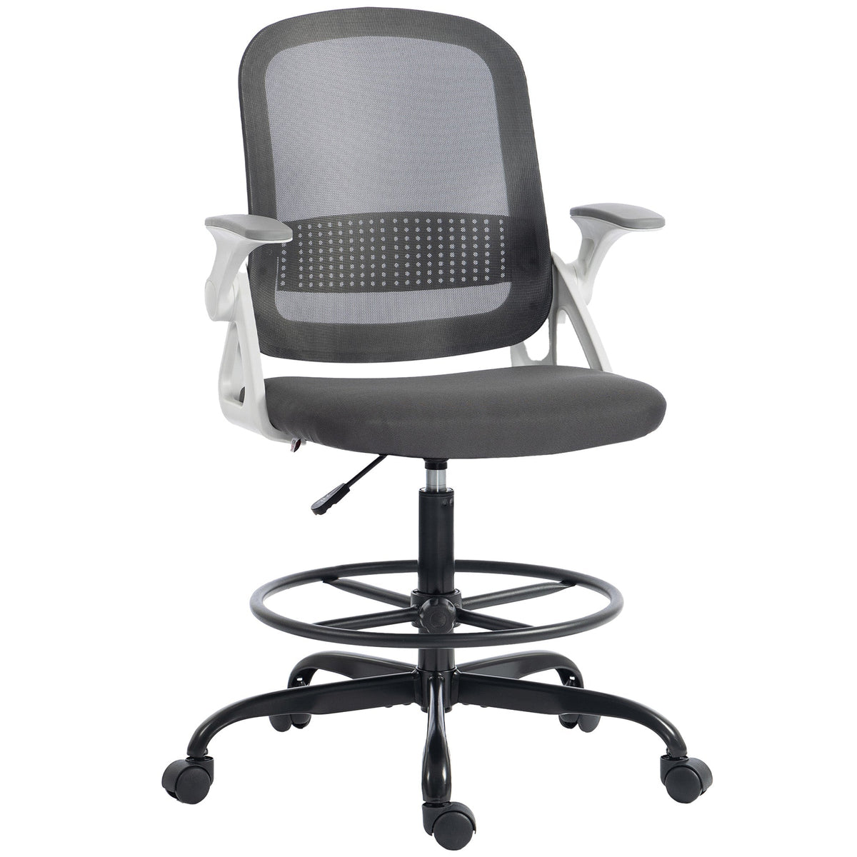 HOMCOM Painting Chair with grey mesh back and seat, flip-up armrests and a footring