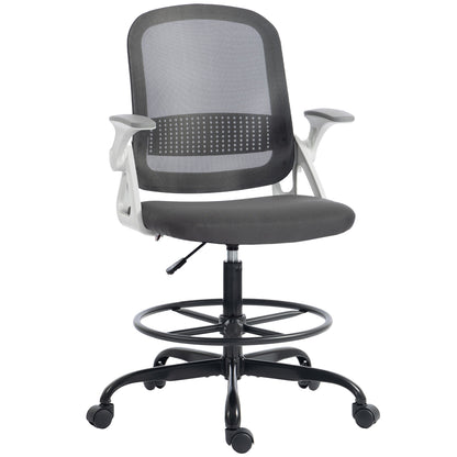 HOMCOM Painting Chair with grey mesh back and seat, flip-up armrests and a footring