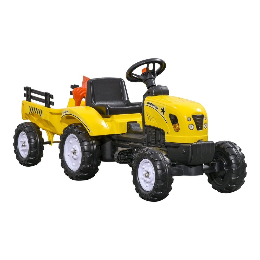 HOMCOM Kids Ride on Tractor with Back Trailer, a yellow ride-on tractor toy with a detachable trailer