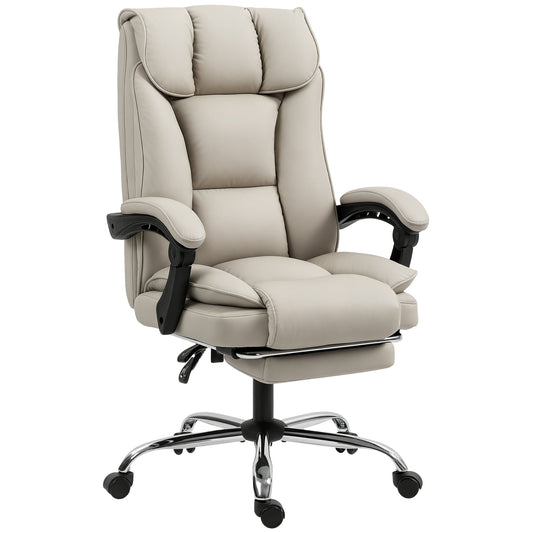 HOMCOM Pet-Friendly Faux Leather Computer Desk Chair in khaki, a high-backed executive office chair with a footrest