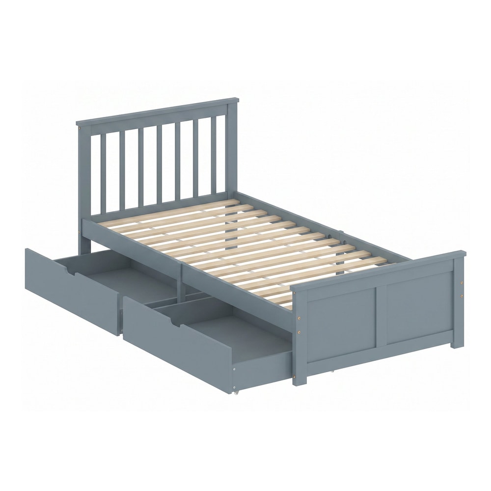 HOMCOM Pine Storage Bed, a grey single bed frame with three drawers underneath and a slatted base